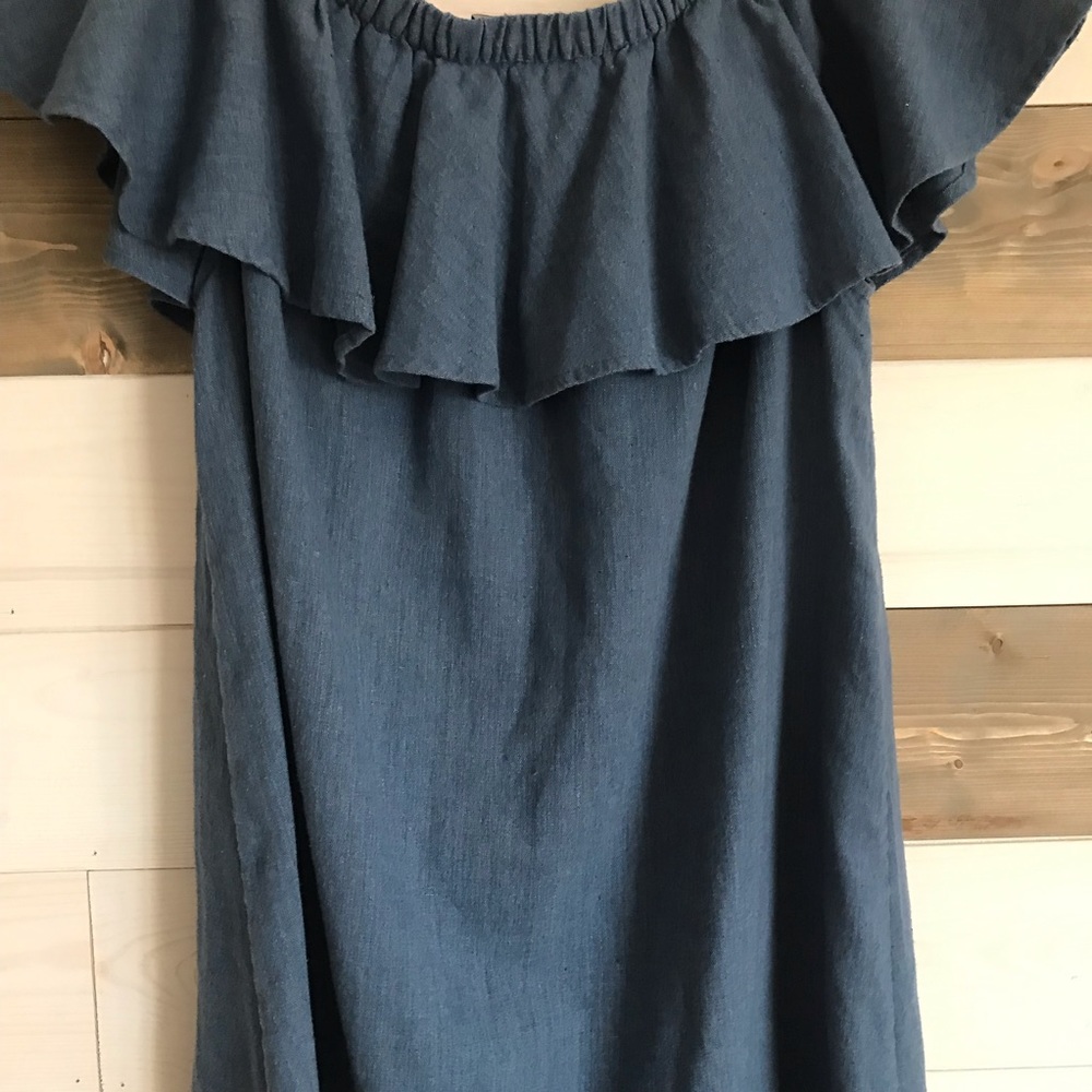 Madewell ⚜️ Blue Linen Rio Ruffled Top Dress - Picture 12 of 14